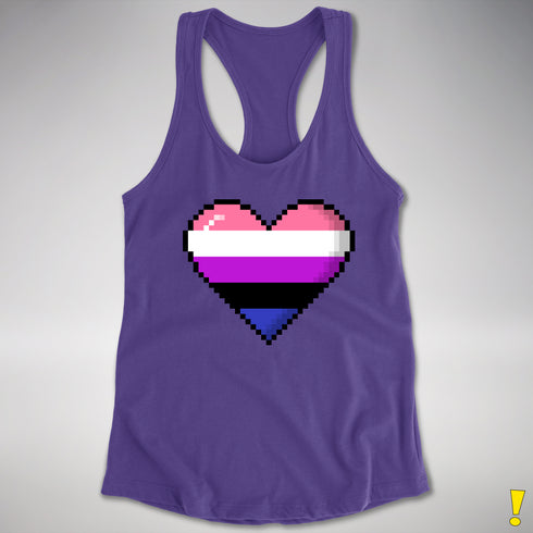Genderfluid Pride 8-Bit Pixel Heart Racerback Tank - Purple